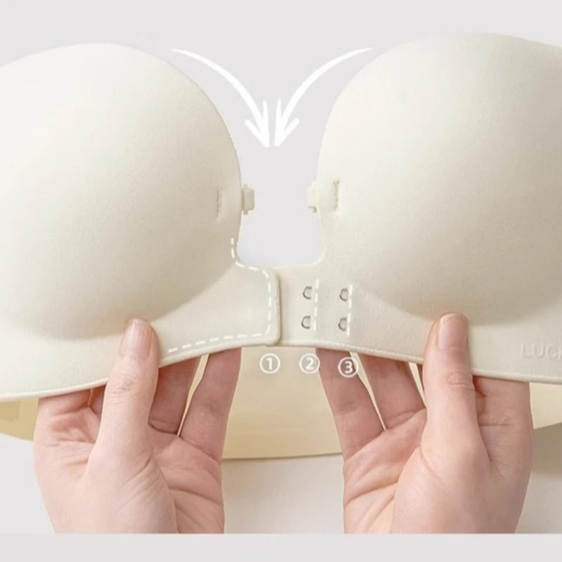 Front Closure Strapless Bras For Women Seamless Push Up Brassiere Thick Soft Underwear Solid Color Adjustable Invisible Lingerie