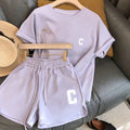 Kids Summer Sports Set 5-12 Years Fashion Letter Short Sleeve T-shirt & Loose Shorts 2-Piece Casual Thin Outfit for Boys Girls