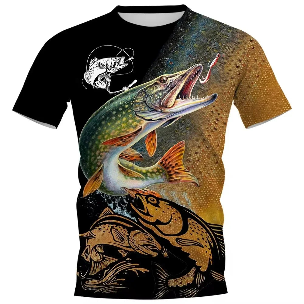 Kids Summer Fishing Graphic Print Trendy Short Sleeve T-shirts 2-13 Years Boys Outfits Fishing Breathable Tops Children Clothes