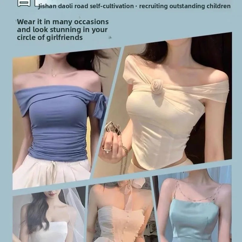 Women Strapless Push Up Bra 8cm Padded Ice Silk Invisible Non-Slip Lift Backless A/B Cup