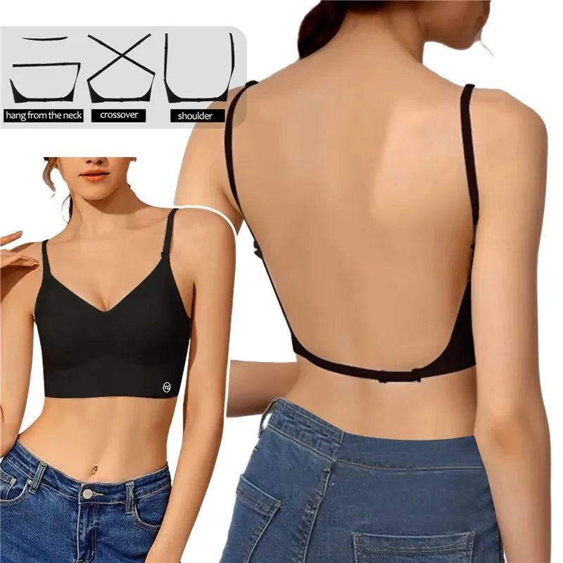 2026 Invisible Push Up Bra Backless Sexy Women Bras Low Cut Plunge Brassiere Open Back Wedding Underwear Seamless Lingerie
