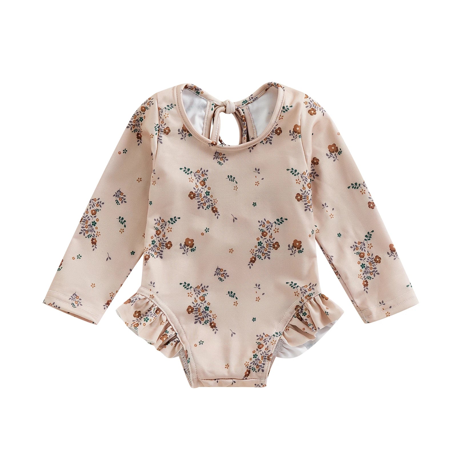 Kids Girl Summer Swimsuits Floral Print Long Sleeve Ruffles Jumpsuit Swimwear Bathers Bathing Suits Swimming Pool Beach Wear