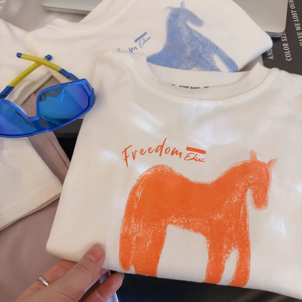 Kids Summer Casual T-Shirt Unisex Boys Girls Soft Cotton Breathable Short Sleeve Tops Cute Cartoon Print Tees for 1-10Y Children