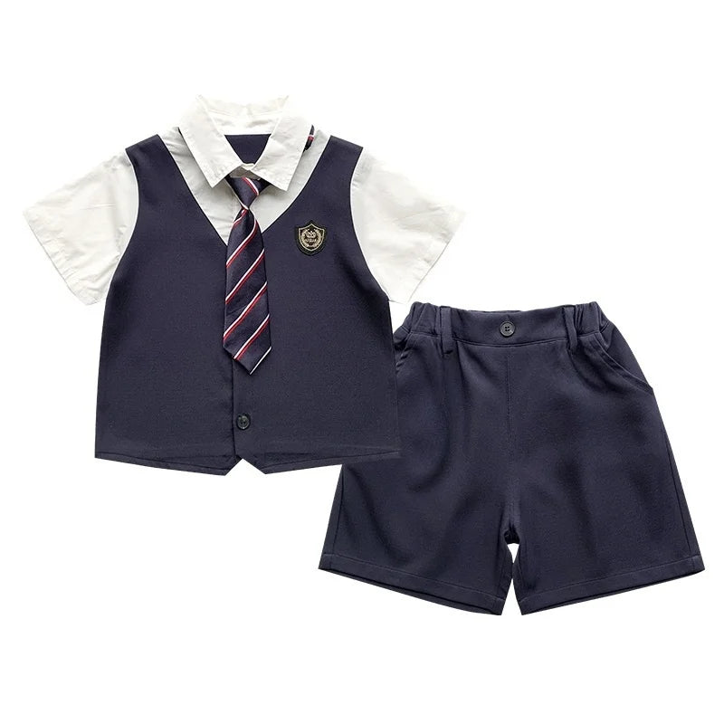 Kids Boys Summer Formal Wear Outfit Vest Shorts Tie 3 Pieces Clothing Set Baby Child Wedding Party  Top and Bottom Clothes Set
