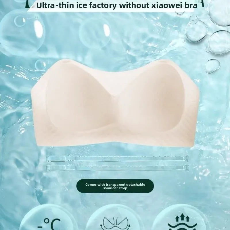 Women Strapless Push Up Bra 8cm Padded Ice Silk Invisible Non-Slip Lift Backless A/B Cup