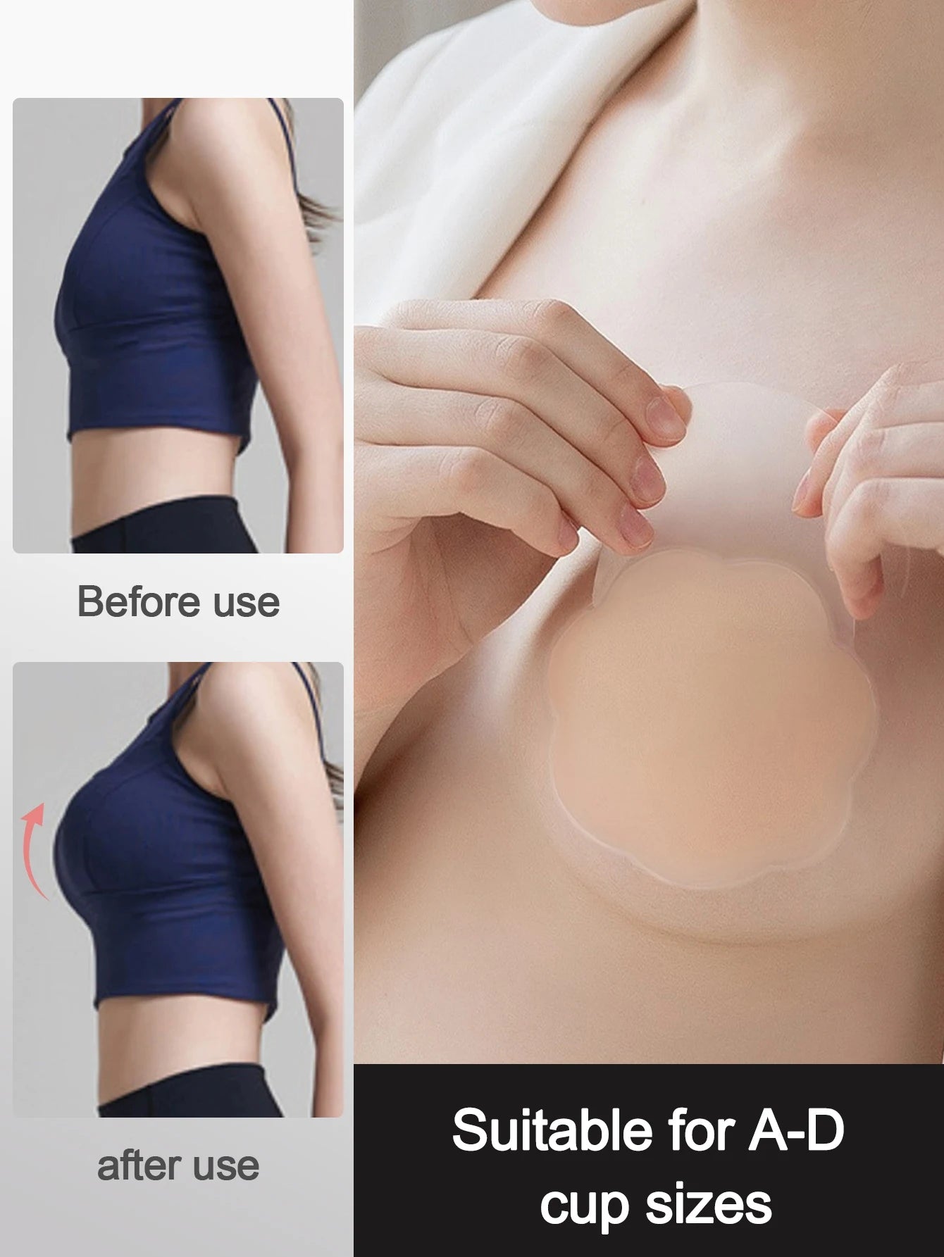 Full Coverage Push Up Bra for Large Chest Women, ABCD Cup Invisible Adhesive Silicone Sticky Bra Strapless Wedding Bra with Lift