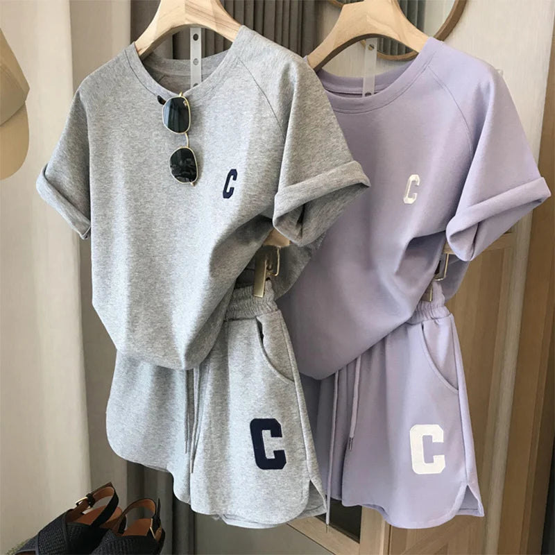 Kids Summer Sports Set 5-12 Years Fashion Letter Short Sleeve T-shirt & Loose Shorts 2-Piece Casual Thin Outfit for Boys Girls
