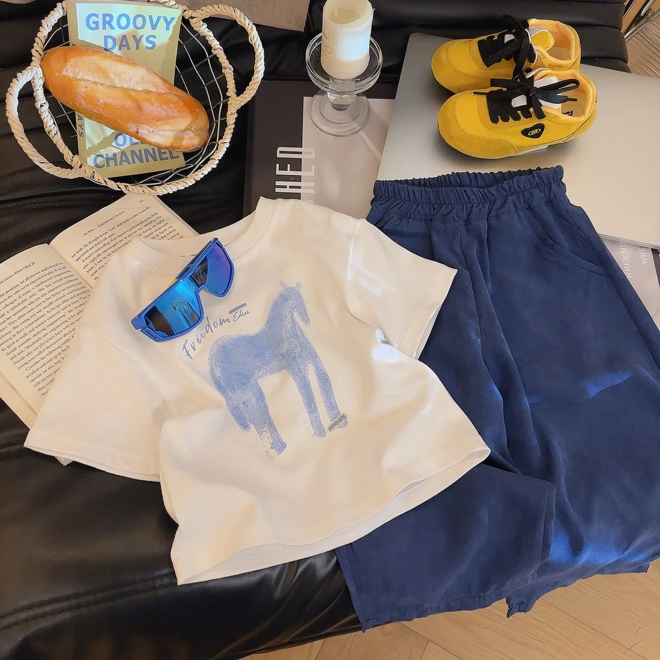 Kids Summer Casual T-Shirt Unisex Boys Girls Soft Cotton Breathable Short Sleeve Tops Cute Cartoon Print Tees for 1-10Y Children
