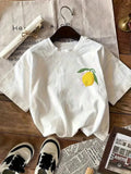 Summer t-shirt for kids, made of cotton, breathable and comfortable, short-sleeved, with a cartoon lemon print.