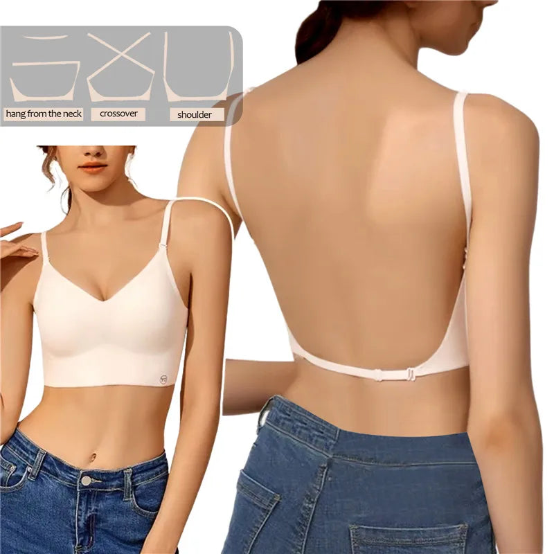 2026 Invisible Push Up Bra Backless Sexy Women Bras Low Cut Plunge Brassiere Open Back Wedding Underwear Seamless Lingerie