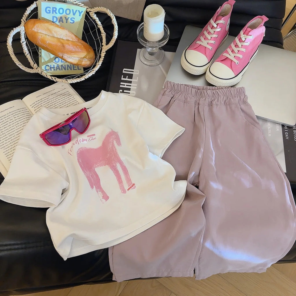 Kids Summer Casual T-Shirt Unisex Boys Girls Soft Cotton Breathable Short Sleeve Tops Cute Cartoon Print Tees for 1-10Y Children