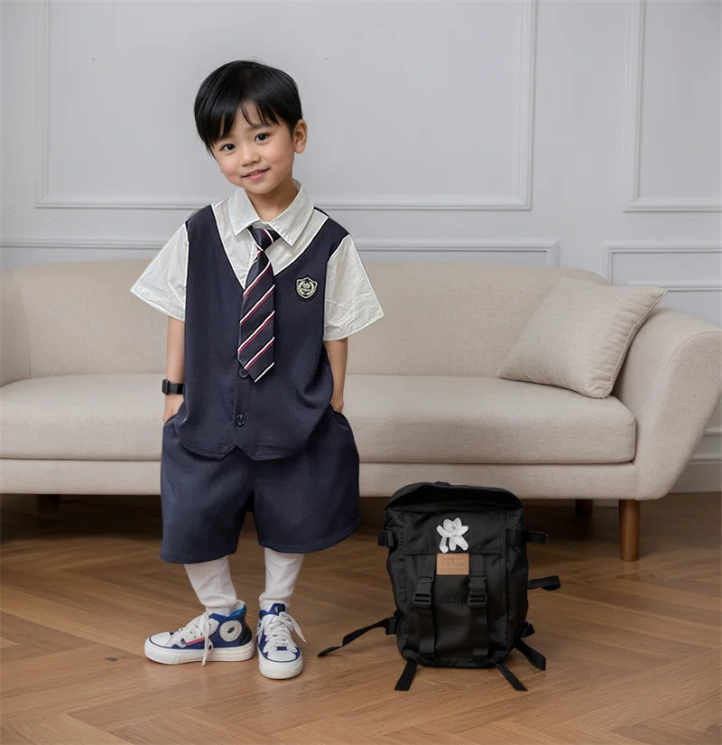Kids Boys Summer Formal Wear Outfit Vest Shorts Tie 3 Pieces Clothing Set Baby Child Wedding Party  Top and Bottom Clothes Set