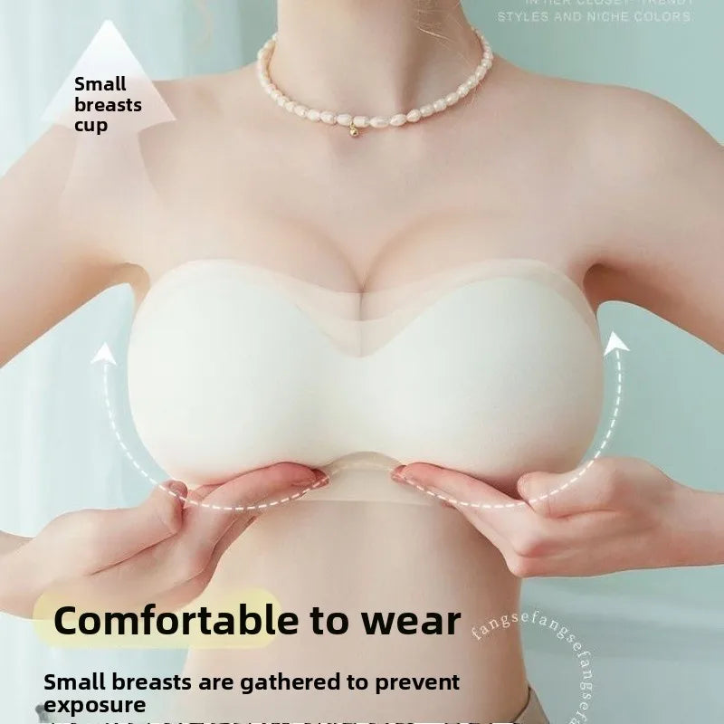 Women Strapless Push Up Bra 8cm Padded Ice Silk Invisible Non-Slip Lift Backless A/B Cup