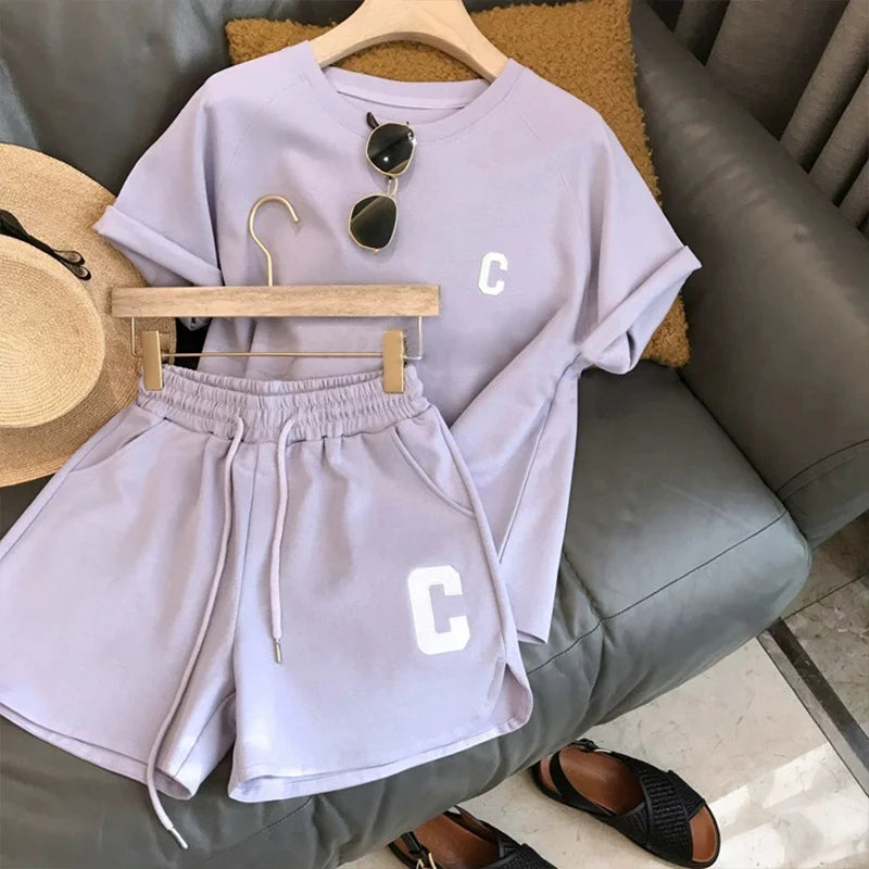 Kids Summer Sports Set 5-12 Years Fashion Letter Short Sleeve T-shirt & Loose Shorts 2-Piece Casual Thin Outfit for Boys Girls