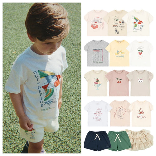 26 Summer New Kids' Wear KS Boys Girls Cartoon T-Shirt Bead Short Sleeve Top Shorts Netting Skirt Girl Clothes