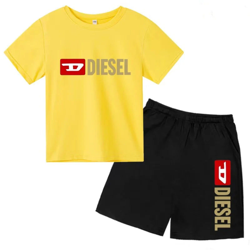 Kids Summer Sky Blue T-shirt Fashion Letters Top+Shorts Boy Girl Coat 3-12Years Sports Short-sleeved Clothing Jogging Casual Set