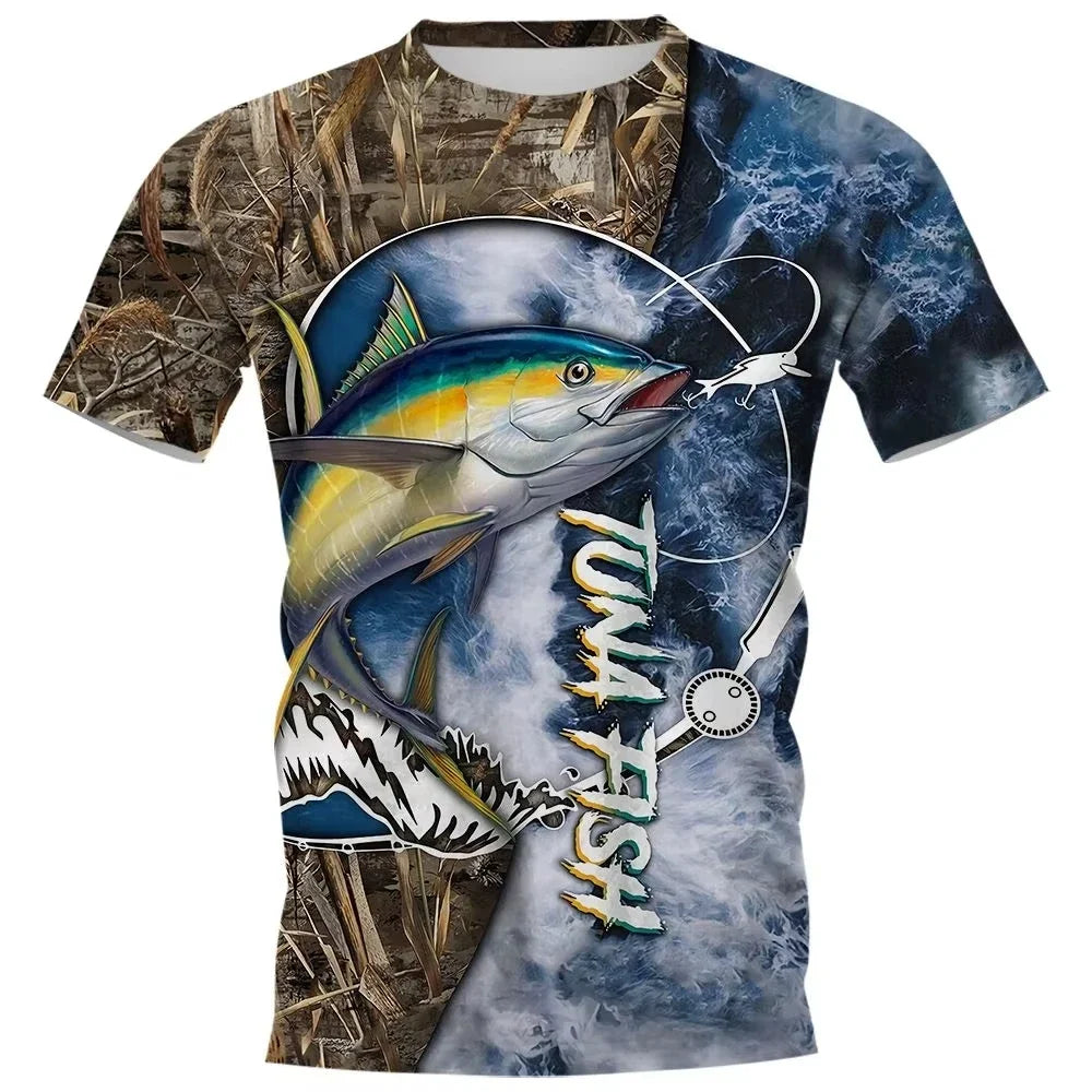 Kids Summer Fishing Graphic Print Trendy Short Sleeve T-shirts 2-13 Years Boys Outfits Fishing Breathable Tops Children Clothes