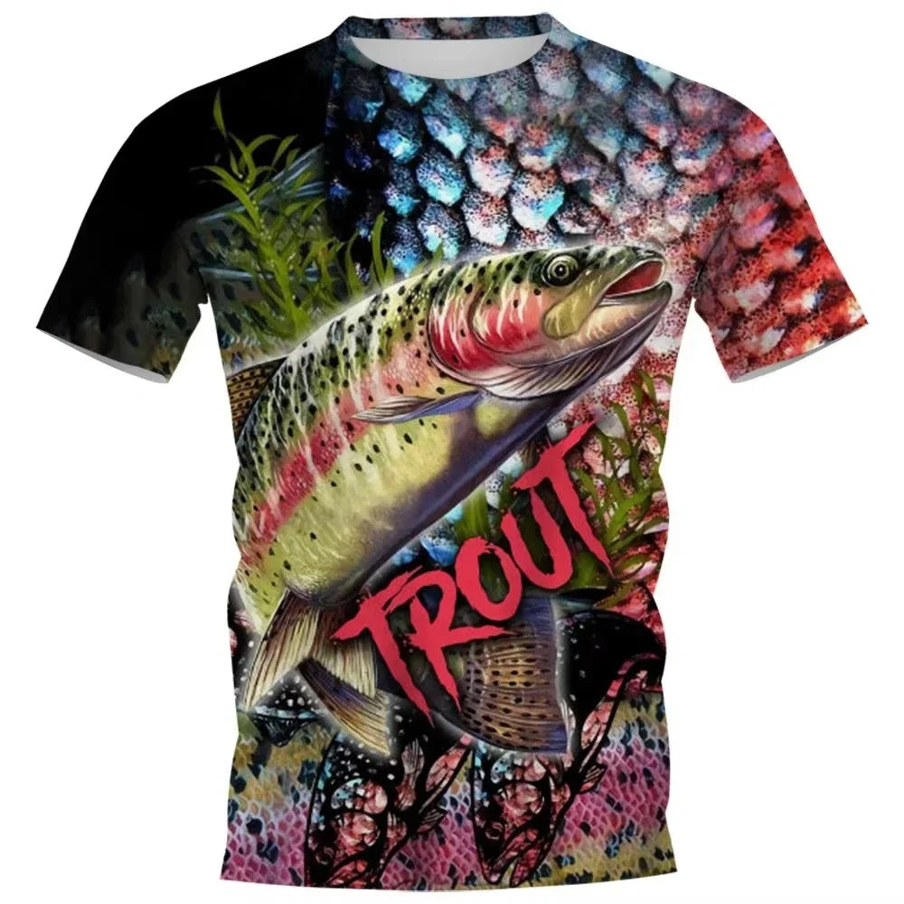 Kids Summer Fishing Graphic Print Trendy Short Sleeve T-shirts 2-13 Years Boys Outfits Fishing Breathable Tops Children Clothes
