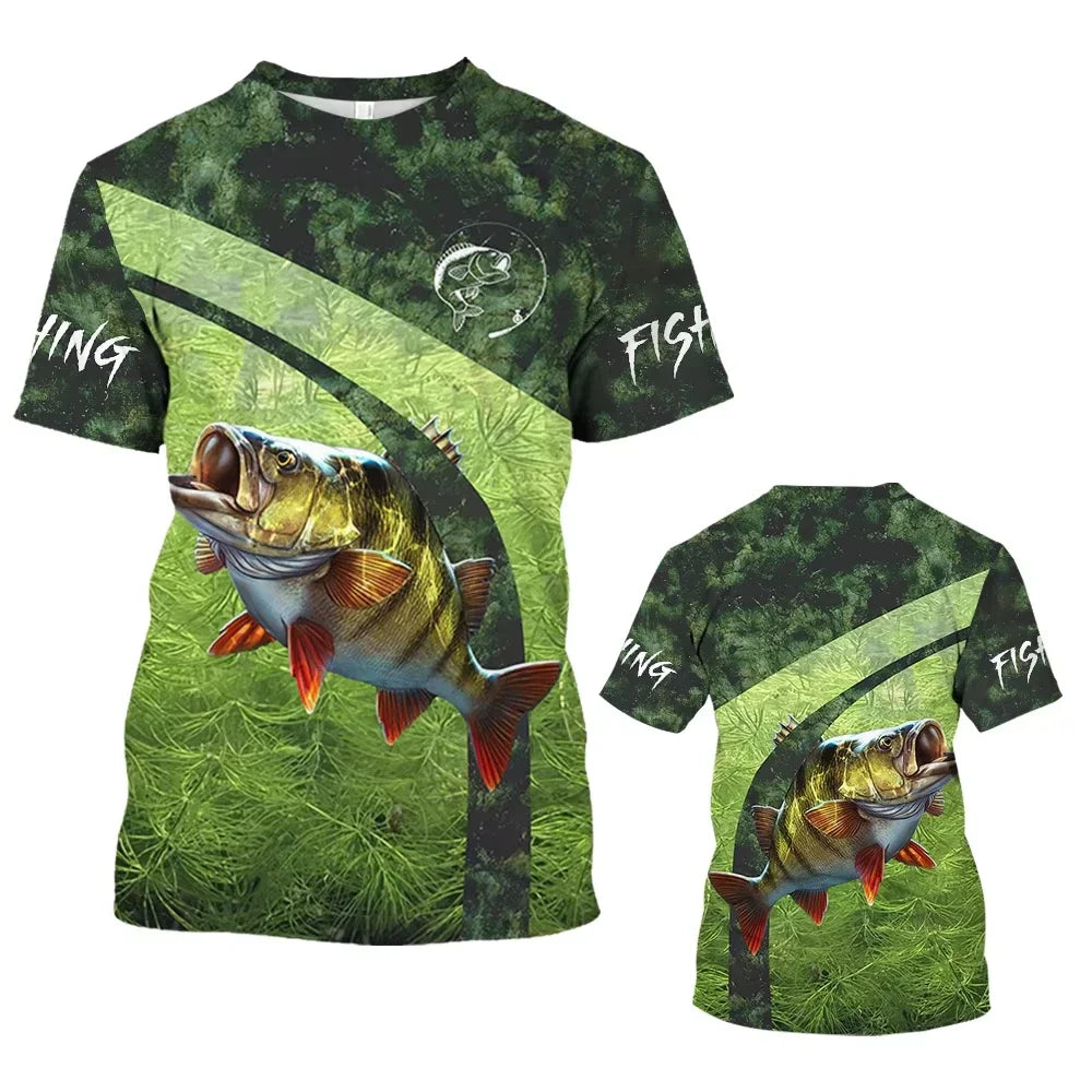 Kids Summer Fishing Graphic Print Trendy Short Sleeve T-shirts 2-13 Years Boys Outfits Fishing Breathable Tops Children Clothes