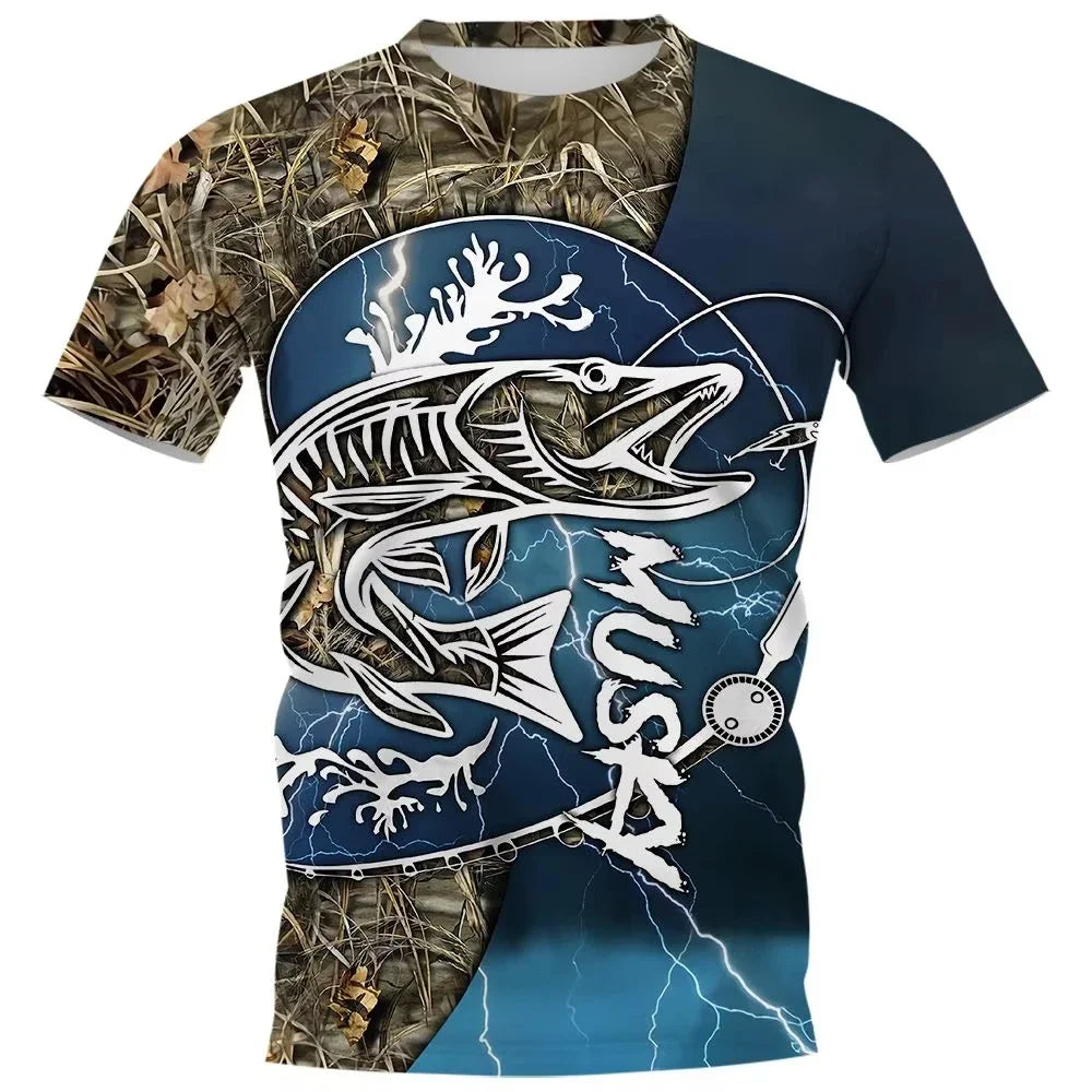 Kids Summer Fishing Graphic Print Trendy Short Sleeve T-shirts 2-13 Years Boys Outfits Fishing Breathable Tops Children Clothes