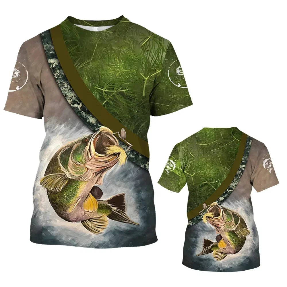Kids Summer Fishing Graphic Print Trendy Short Sleeve T-shirts 2-13 Years Boys Outfits Fishing Breathable Tops Children Clothes