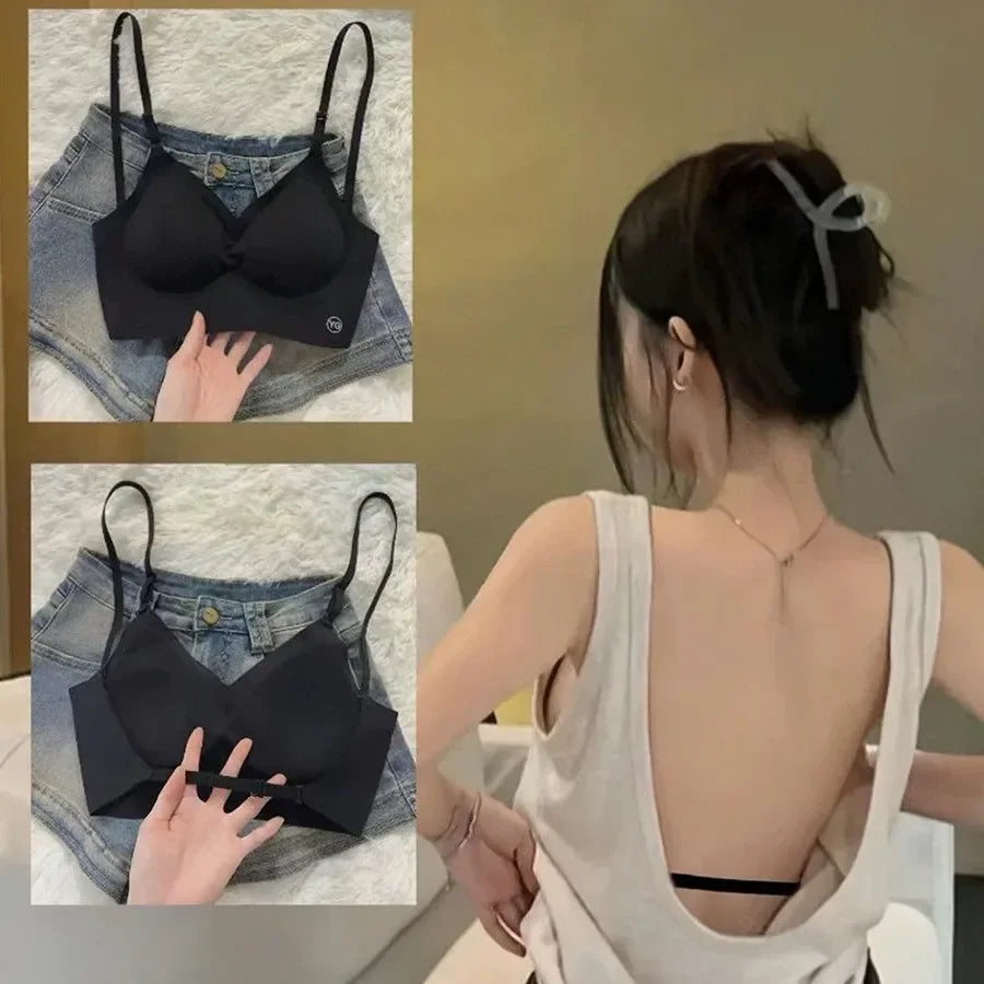 Women Invisible Bra Deep U Plunge Bras Backless ToDresses p for Sexy Lingerie with Transparent Strap Push Up Strapless Underwear