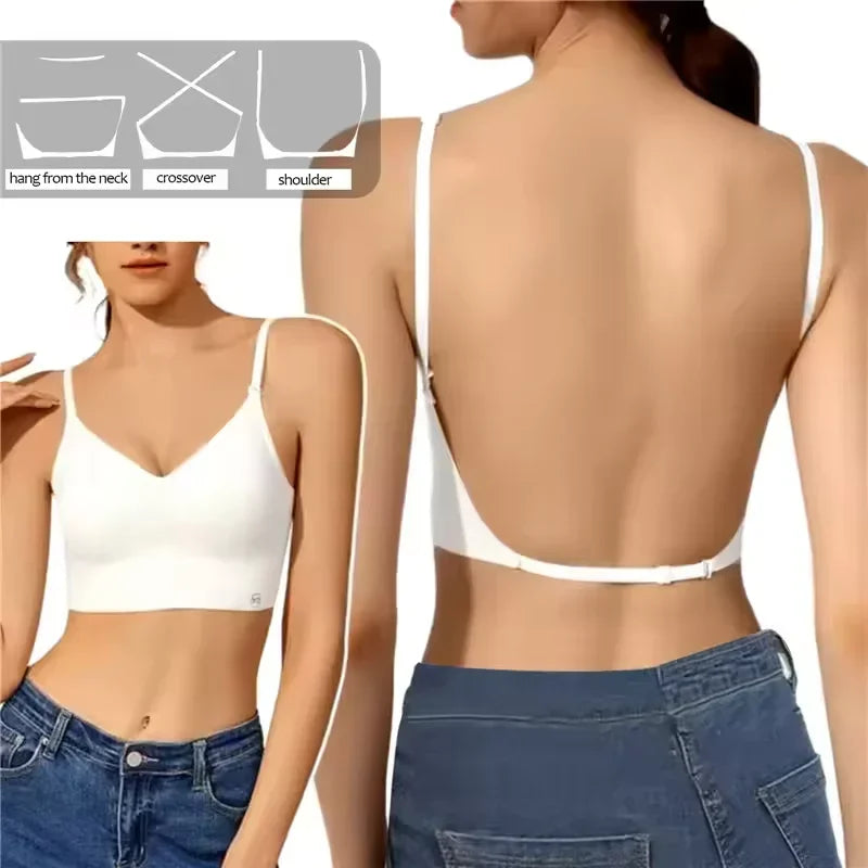 Women Invisible Bra Deep U Plunge Bras Backless ToDresses p for Sexy Lingerie with Transparent Strap Push Up Strapless Underwear