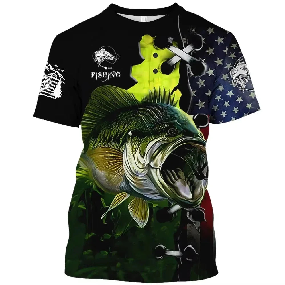 Kids Summer Fishing Graphic Print Trendy Short Sleeve T-shirts 2-13 Years Boys Outfits Fishing Breathable Tops Children Clothes