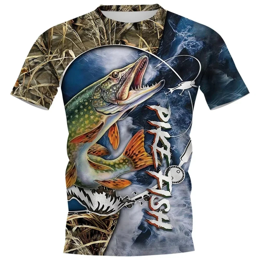 Kids Summer Fishing Graphic Print Trendy Short Sleeve T-shirts 2-13 Years Boys Outfits Fishing Breathable Tops Children Clothes