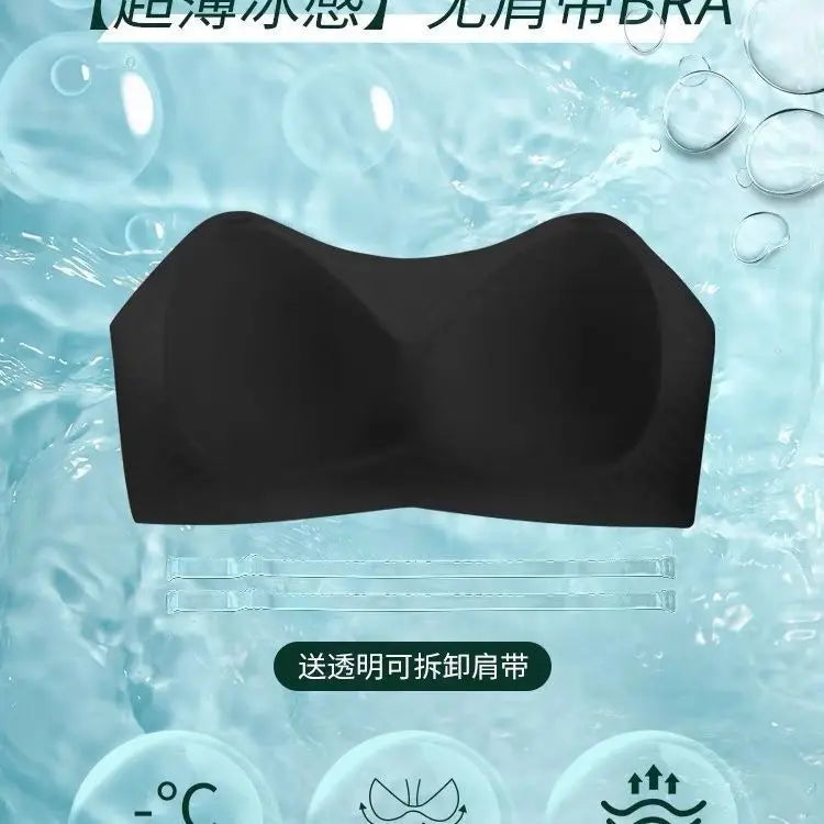 Women Strapless Push Up Bra 8cm Padded Ice Silk Invisible Non-Slip Lift Backless A/B Cup