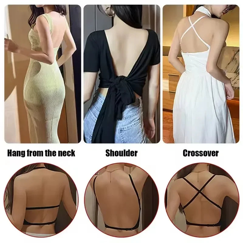 Women Invisible Bra Deep U Plunge Bras Backless ToDresses p for Sexy Lingerie with Transparent Strap Push Up Strapless Underwear