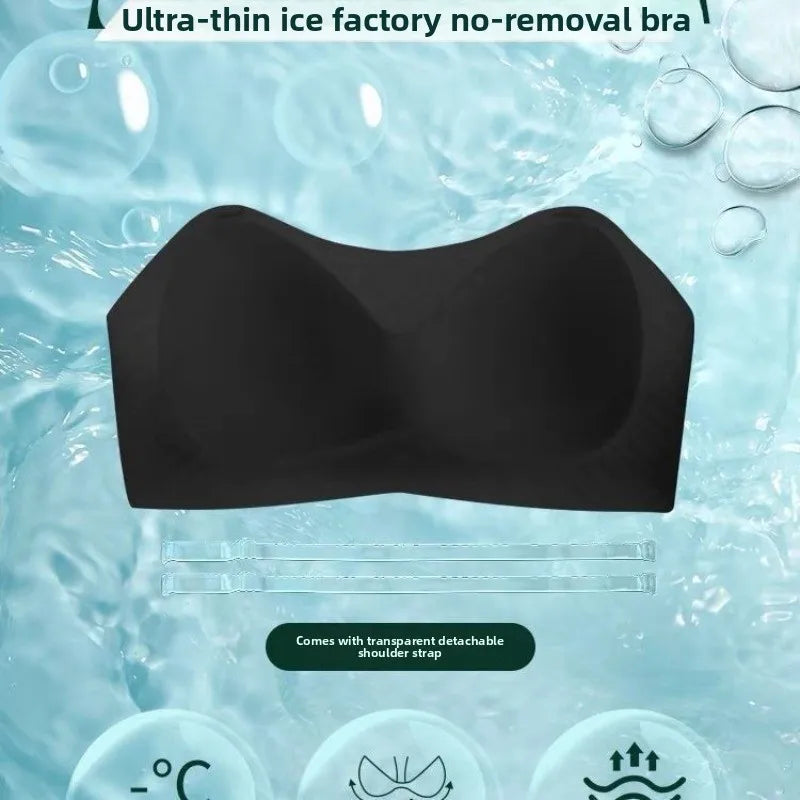Women Strapless Push Up Bra 8cm Padded Ice Silk Invisible Non-Slip Lift Backless A/B Cup