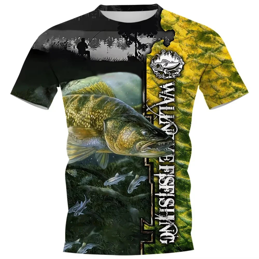 Kids Summer Fishing Graphic Print Trendy Short Sleeve T-shirts 2-13 Years Boys Outfits Fishing Breathable Tops Children Clothes