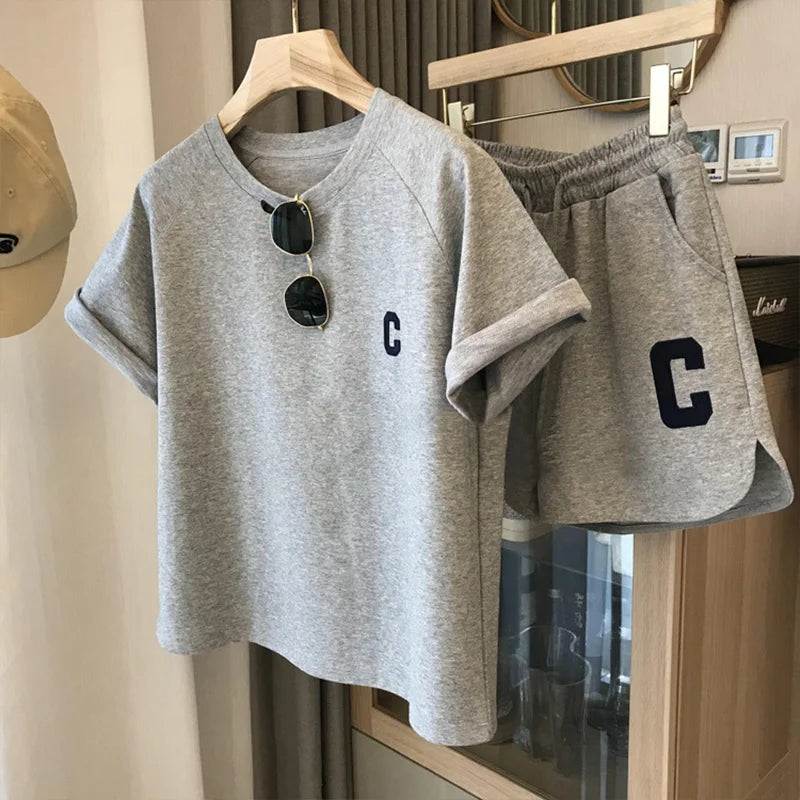 Kids Summer Sports Set 5-12 Years Fashion Letter Short Sleeve T-shirt & Loose Shorts 2-Piece Casual Thin Outfit for Boys Girls