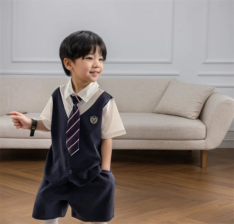 Kids Boys Summer Formal Wear Outfit Vest Shorts Tie 3 Pieces Clothing Set Baby Child Wedding Party  Top and Bottom Clothes Set