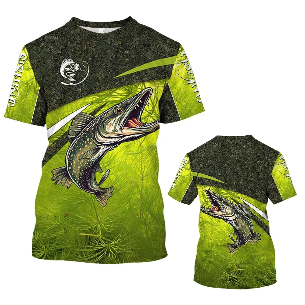 Kids Summer Fishing Graphic Print Trendy Short Sleeve T-shirts 2-13 Years Boys Outfits Fishing Breathable Tops Children Clothes