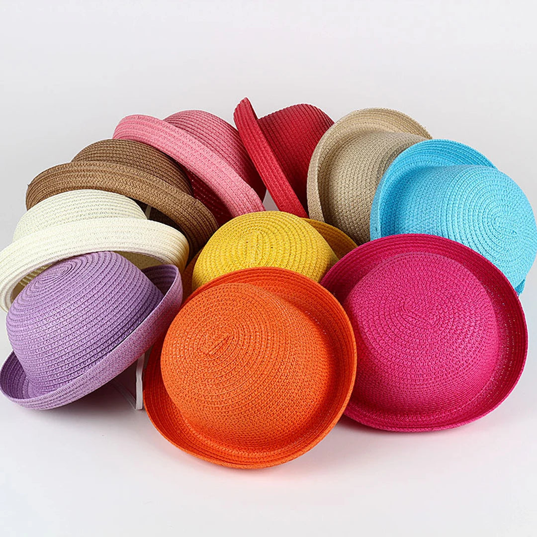 Kids Summer Sun Hat Children Boys Girls Straw Hat Bowler Hats Derby Cap Clothe Cap Beach Travel