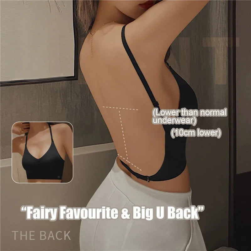 2026 Invisible Push Up Bra Backless Sexy Women Bras Low Cut Plunge Brassiere Open Back Wedding Underwear Seamless Lingerie